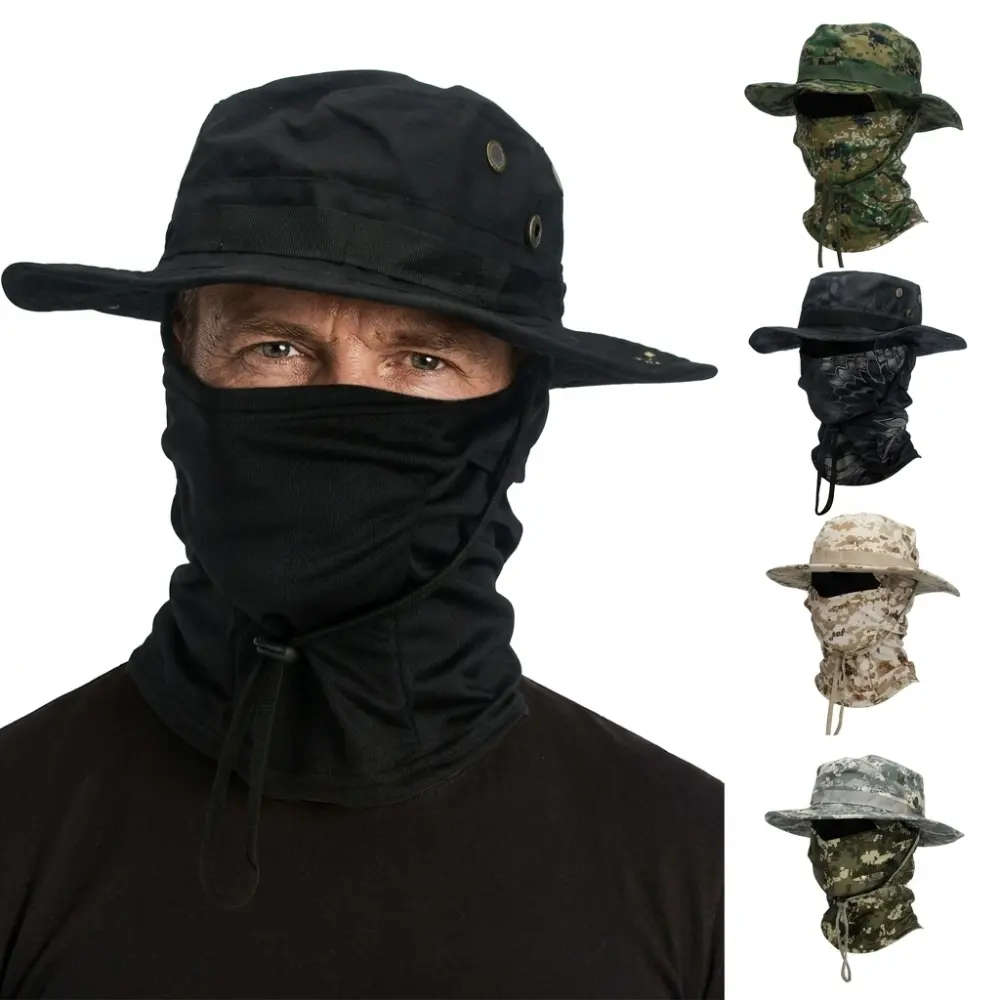 2-Piece Digital Camo Cotton Adults' Baraclava-Boonie Hat Set, American Green Upgrade, All Seasons Sun Protection, Windproof, Breathable for Cycling, Hiking, Acu Digital Upgraded, 20+ Camo And Solid Upgrades