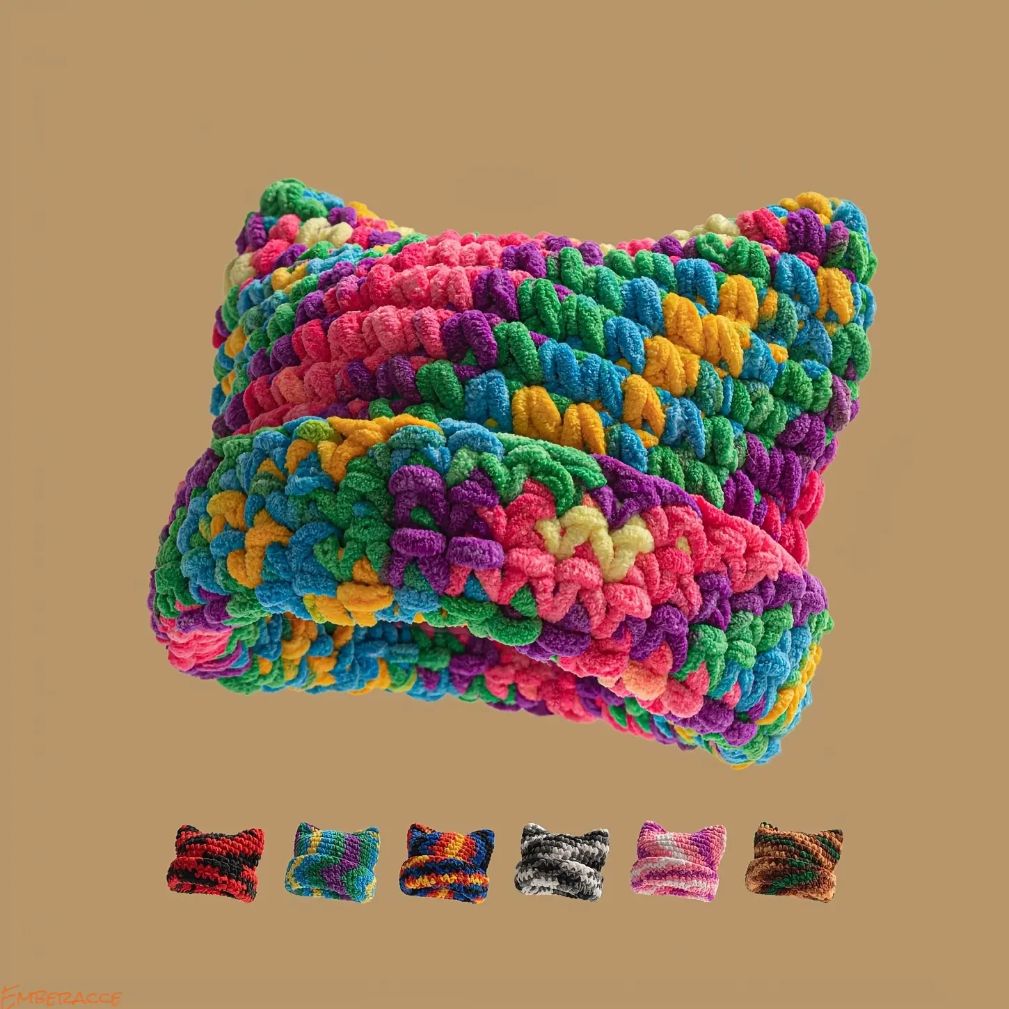 Gradual change color matching cat ear hand crocheted hat, thickened thick thread warm knitted cold hat girl cute versatile wool hat