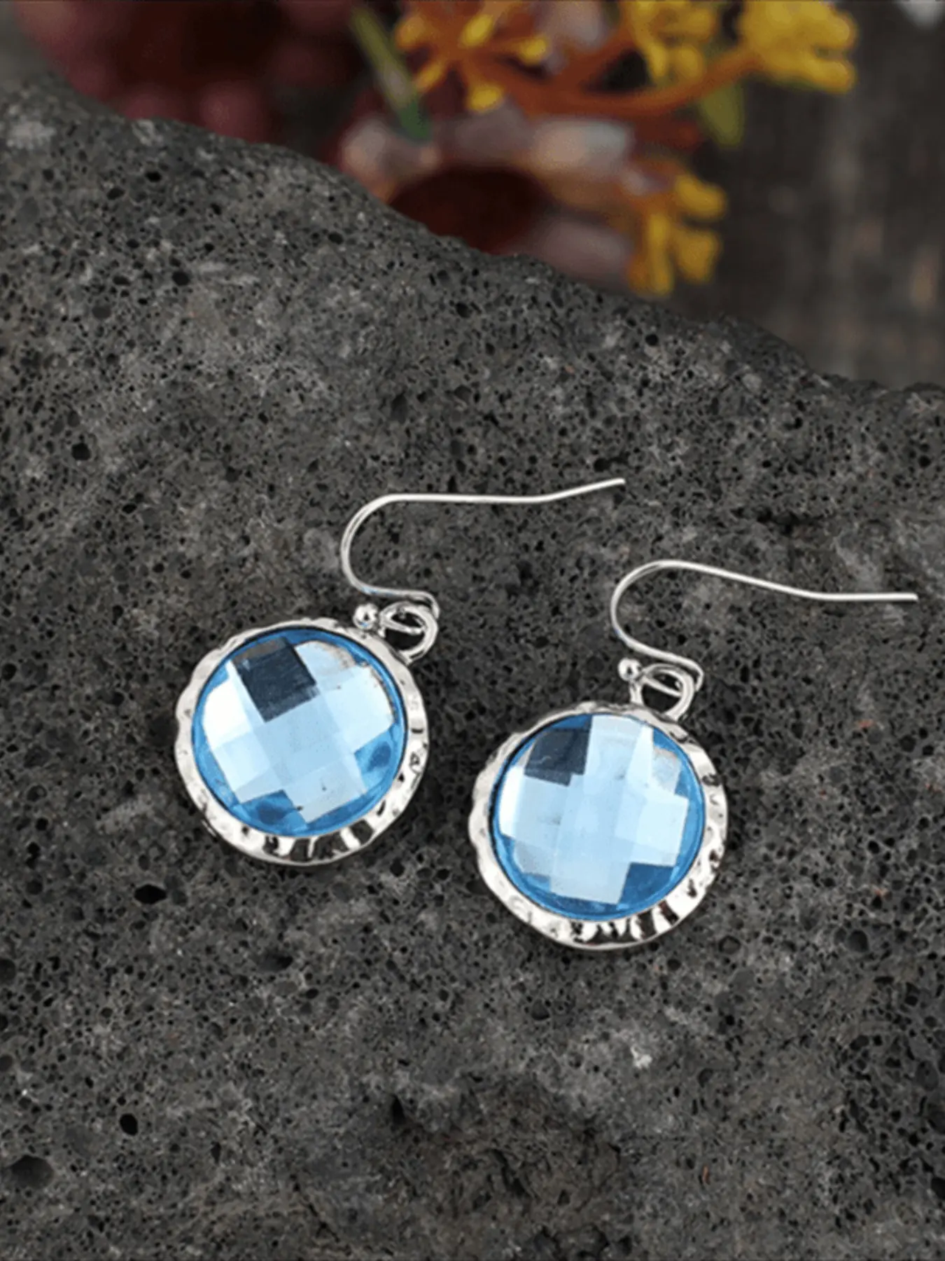 1 Pair Elegant Round Blue Sapphire Pendant Rounded Earrings, Women's Fashion Jewelry, Wedding Party Gift, Stylish Accessories for Special Occasions
