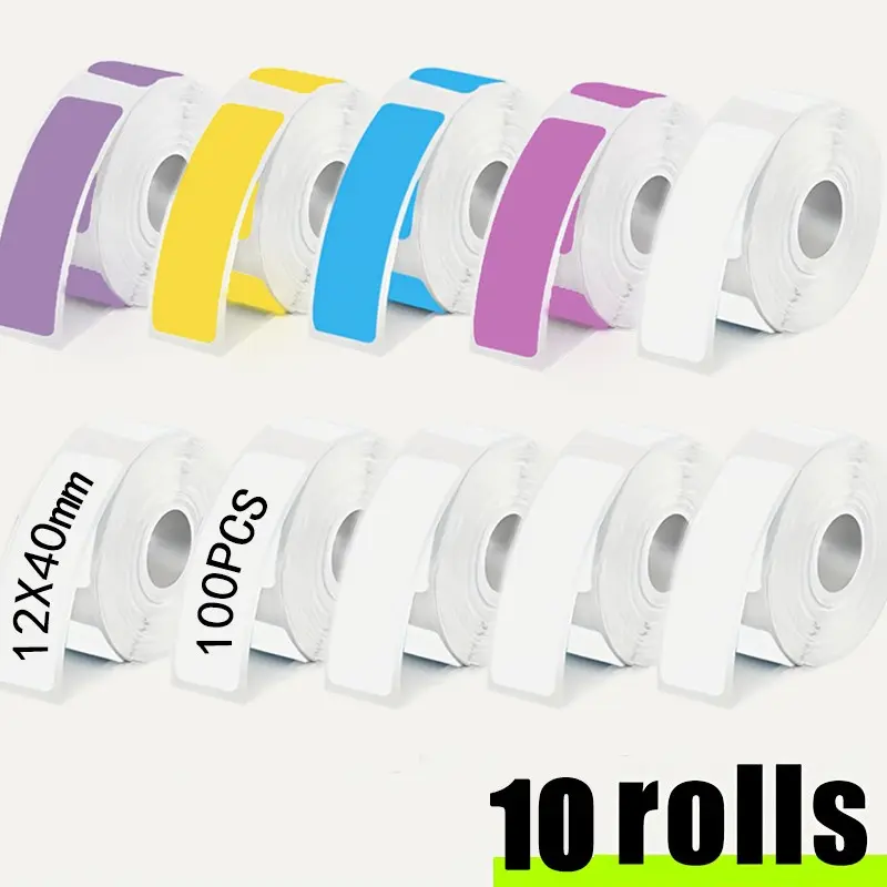 10 Rolls Thermal Labels Combo D30, 12x40mm Colorful Adhesive Labels, Suitable for P15 D35 P11 Hp4, Christmas Gift Tags, Adhesive Label Paper, Sticky Labels