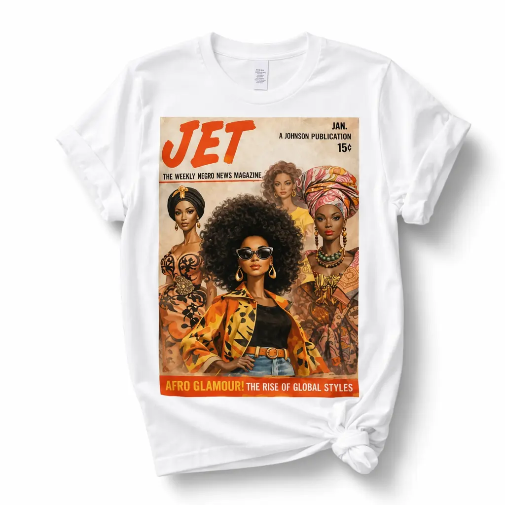 Afro Glamour Vintage Magazine Cotton T-shirt for Women Artistic Fashion Afrocentric Fall Graphic Tee R