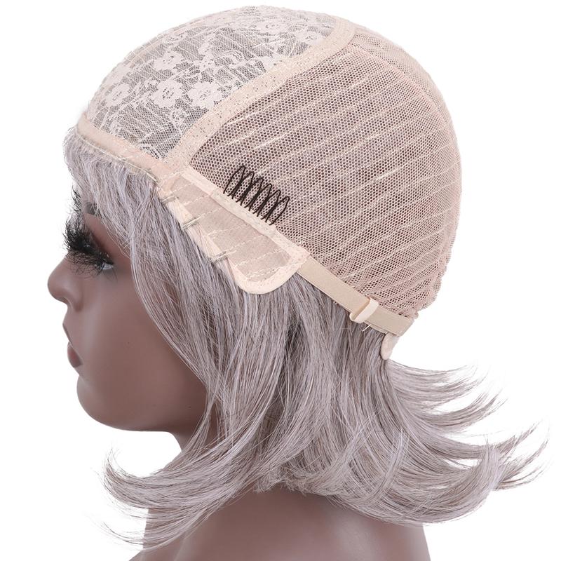 Gray Wigs for Women Grey Silver Medium Length Layered Wig with Curtain Bangs Glueless Natural Looking Mixed Wigs for Thinning Hair Daily and Cosplay(Black Mixed Grey Siler)