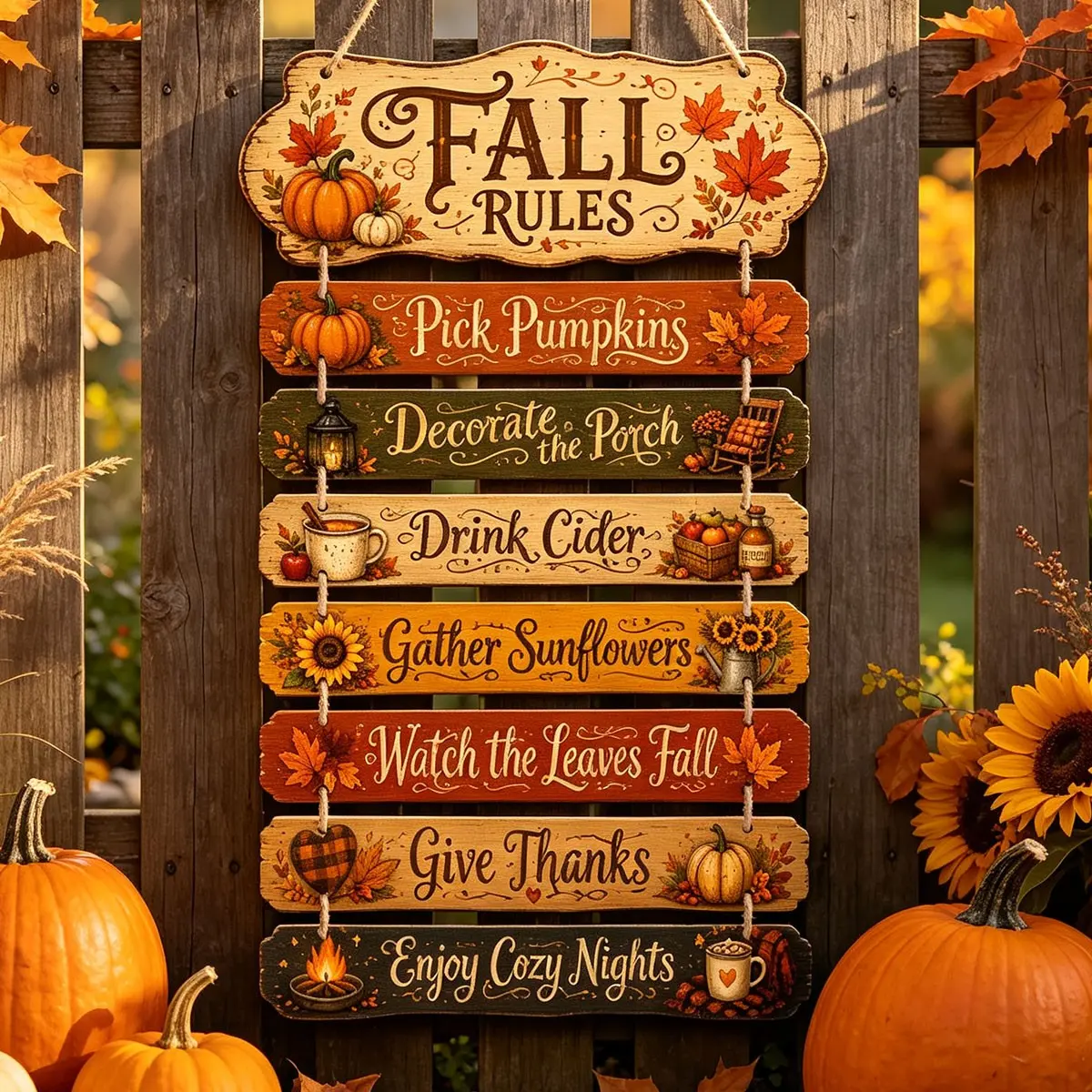 Fall Rules Wooden Plaque Wall Decor, Decorative Plaque, Maple Leaf Pumpkin Garden Decoration, Cozy Season Gifts for Women, Autumn Harvest Festival Home Decor
