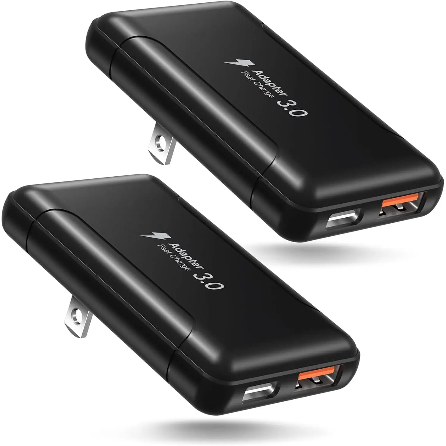 Flat USB C Wall Charger,  2 Pack 50W Slim USB A and USB C Power Adapter Plug PD+QC 3.0   Block with Foldable Outlet Plug for Galaxy A16 A14 A03S A05, 16 15(Black)