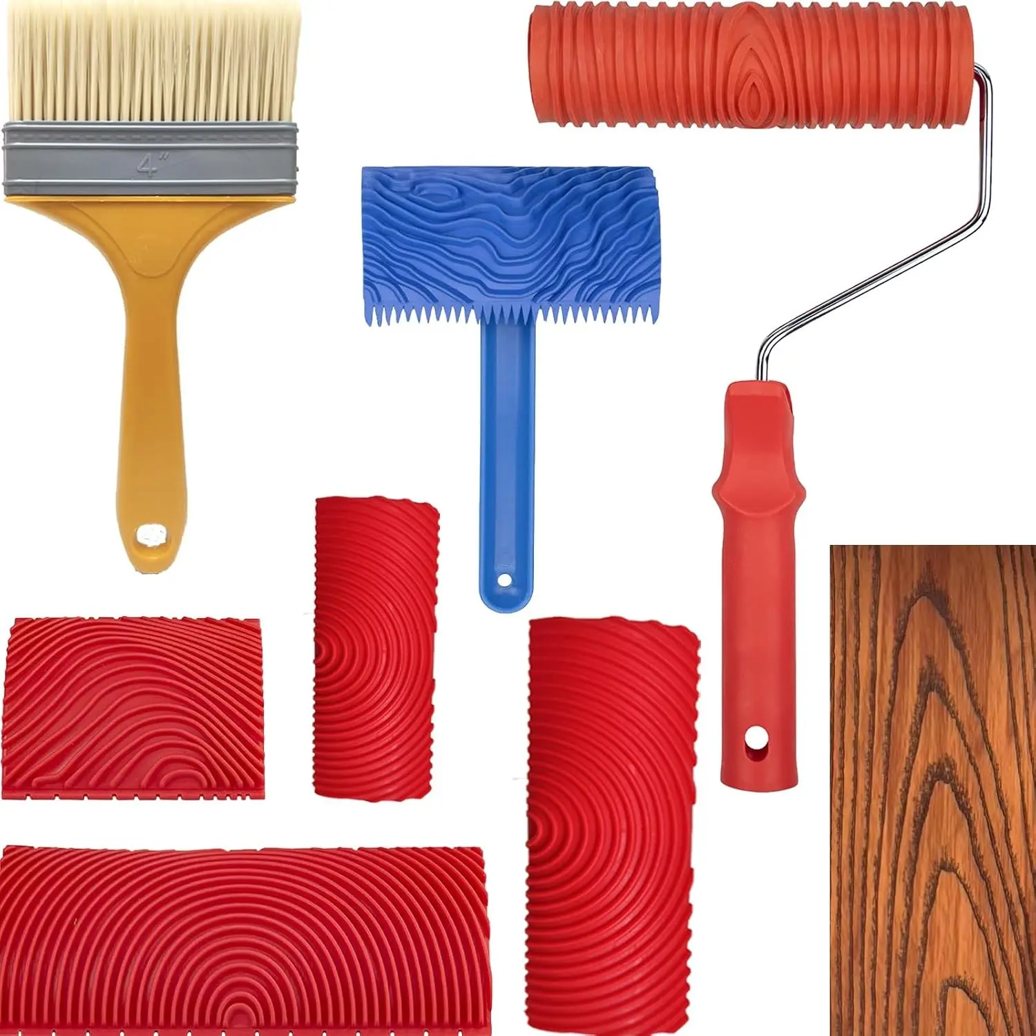 7Pcs Wood Grain Painting Tool Set DIY Rubber Wood Pattern Painting Roller for Wall Room Art Decoration