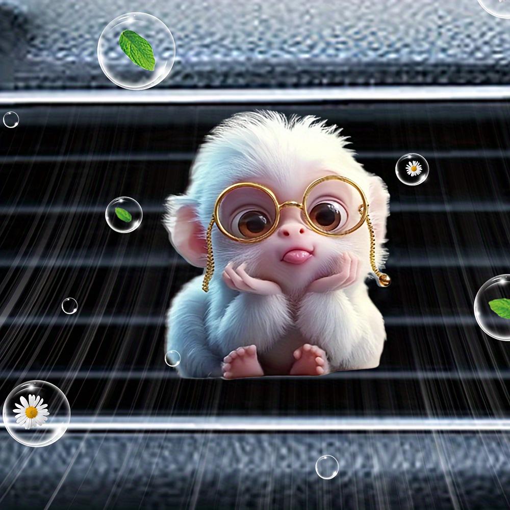 Cute Monkey Car Air Vent Clip Freshener with 2 Aromatherapy Tablets – Adorable Cartoon Design, Acrylic Decoration for Fresh Car Interiors, Includes Glasses & Bubbles Illustration, Funny Car Air Freshener