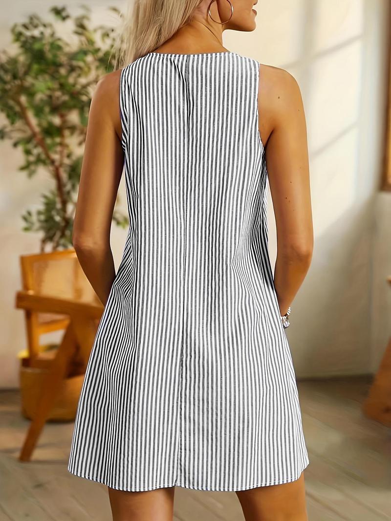 Women's Striped Print Tank Dress, Casual Sleeveless Dress for Daily Wear, Ladies Clothes for All Seasons