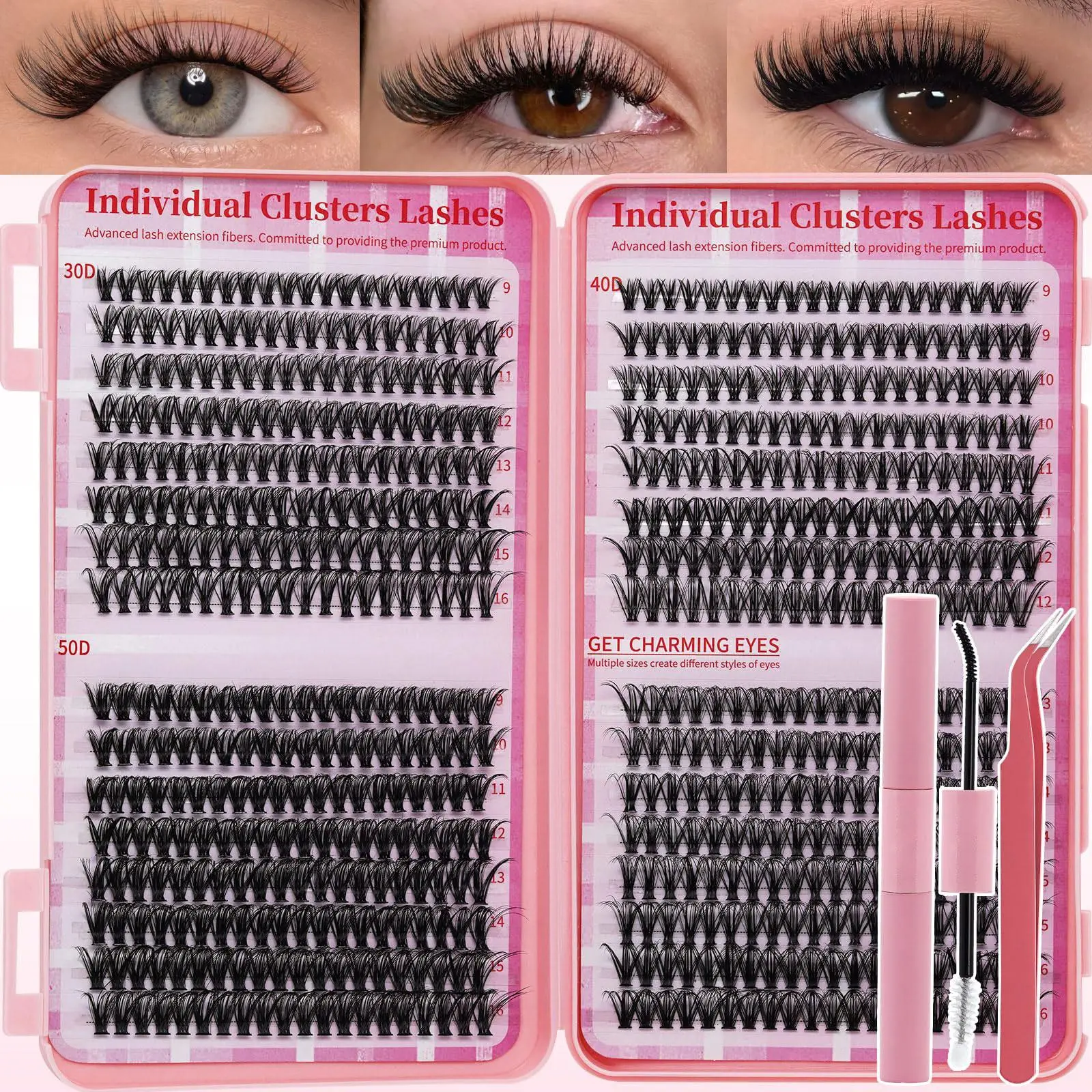 640-Piece Beginner DIY Eyelash Extension Kit - 30D, 40D, 50D Lash Clusters, Long-Lasting Waterproof Bond Glue, Solid Seal, Natural Look Lightweight Reusable Cluster Lashes Kit