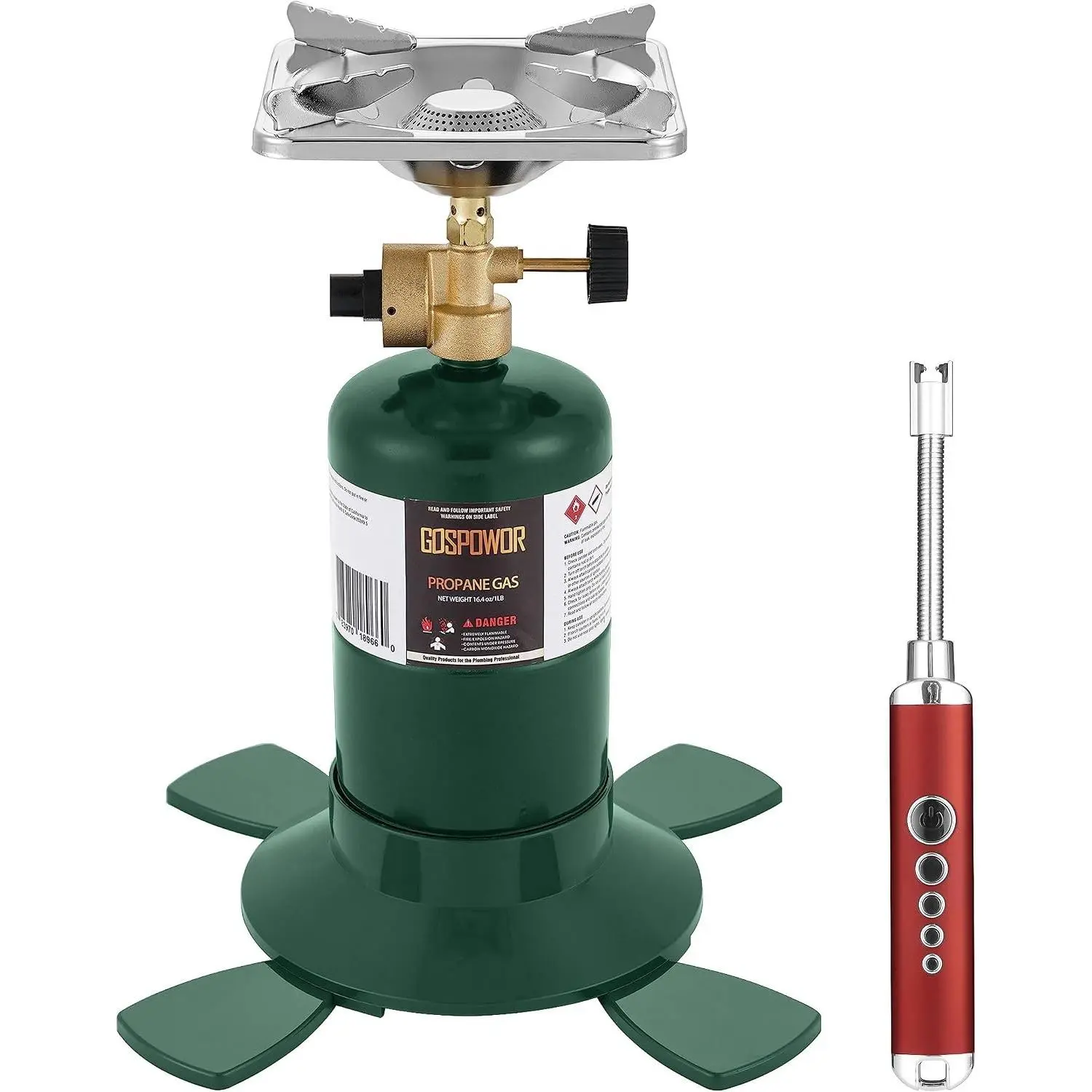 Propane Cylinder Top Stove with Adjustable Burner, 10000BTU Portable Camping/Backpacking Cooker,Camping Stove Propane,Single Burner Propane Stove with a USB Ligther,Camp Gas Stove(Fuel not included)Gift
