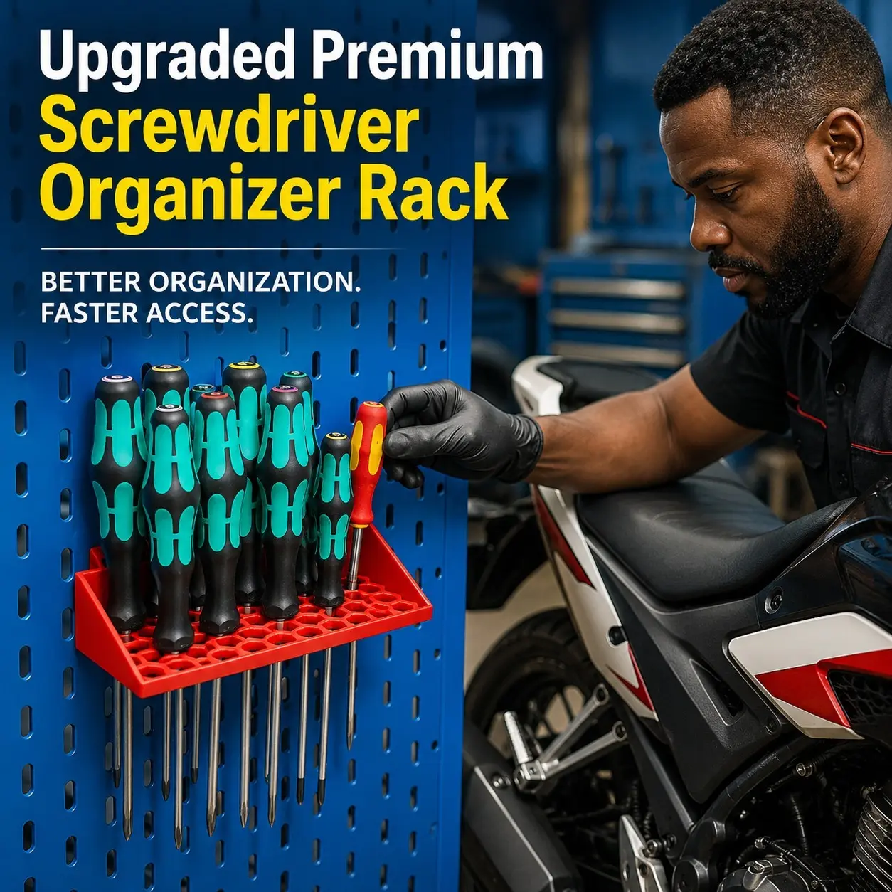 3D Printed Screwdriver Organizer Rack, Wall-Mounted Pegboard Tool Holder, Multi-Pocket Screwdriver Stand for Garage and Workbench