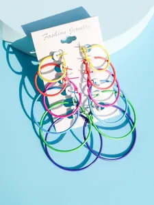 Rainbow Multi Layer Hoop Earrings Set Colorful Stacked Big Circle Hoop Drop Earrings Vibrant 6 Color Large Loop Dangle Earrings Y2K Summer Party Jewelry for Women Girls