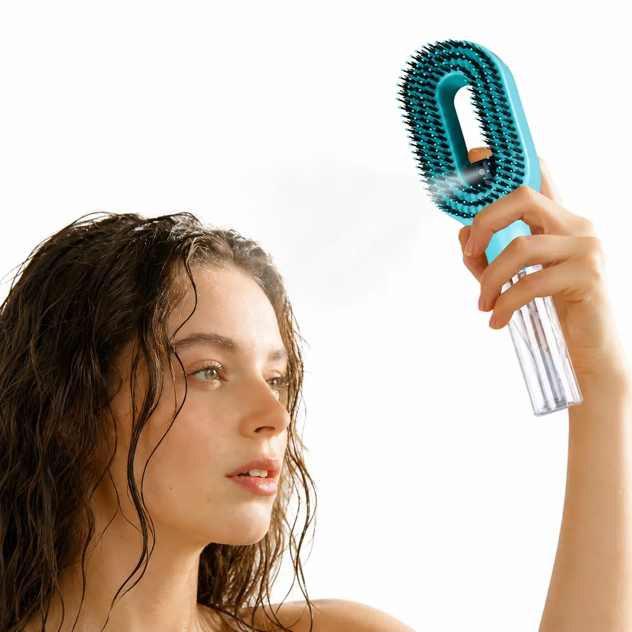 Boar Bristle Spray Hair Brush for Women, Refillable Fine Mist Scalp Care, Detangling Brush, Anti Static, Smoothing, Frizz Control, Shine