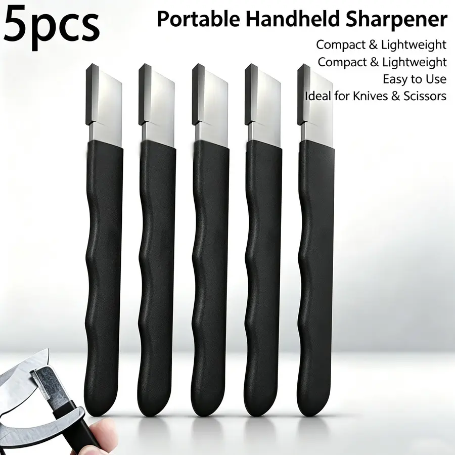 5 Pack Portable Handheld Knife Sharpener, Hard Alloy Blade Sharpening Tool with Protective Sleeve, Ergonomic Non-Slip Handle Mini Pocket Sharpener for Pruning Shears, Kitchen Scissors, Garden Cutters, Outdoor Camping Tools