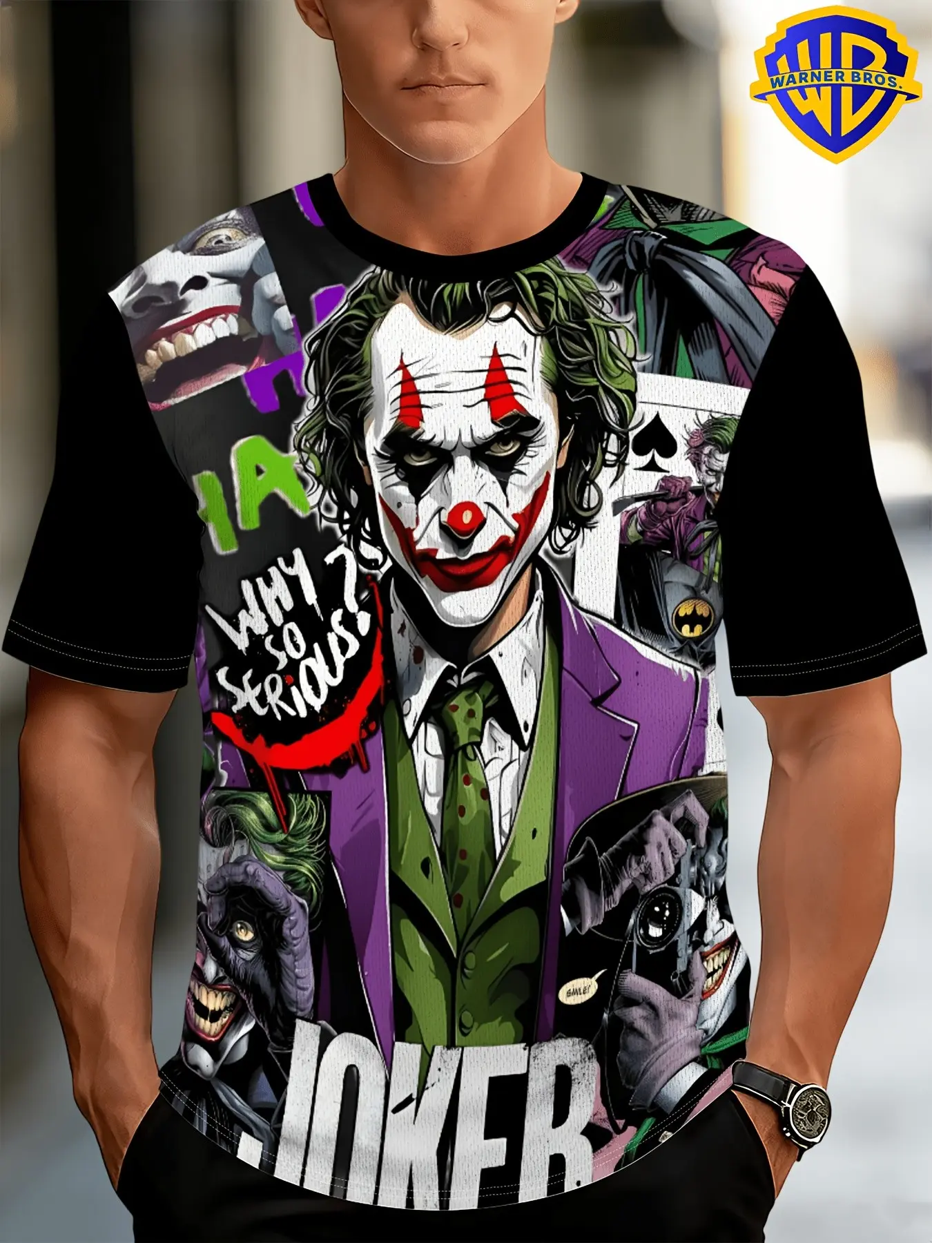 Warner Bros. Joker Theme Digital Print Men's & Women's Round Neck Short Sleeve, Street Fashion, Summer Top, Perfect Gift