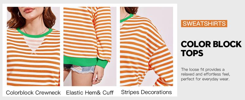 【Clearance】【Up To 3XL】 Imily Bela Womens Christmas Striped Oversized Sweatshirt Color Block Crew Neck Long Sleeve Shirt Casual Loose Pullover Top Y2K Clothes