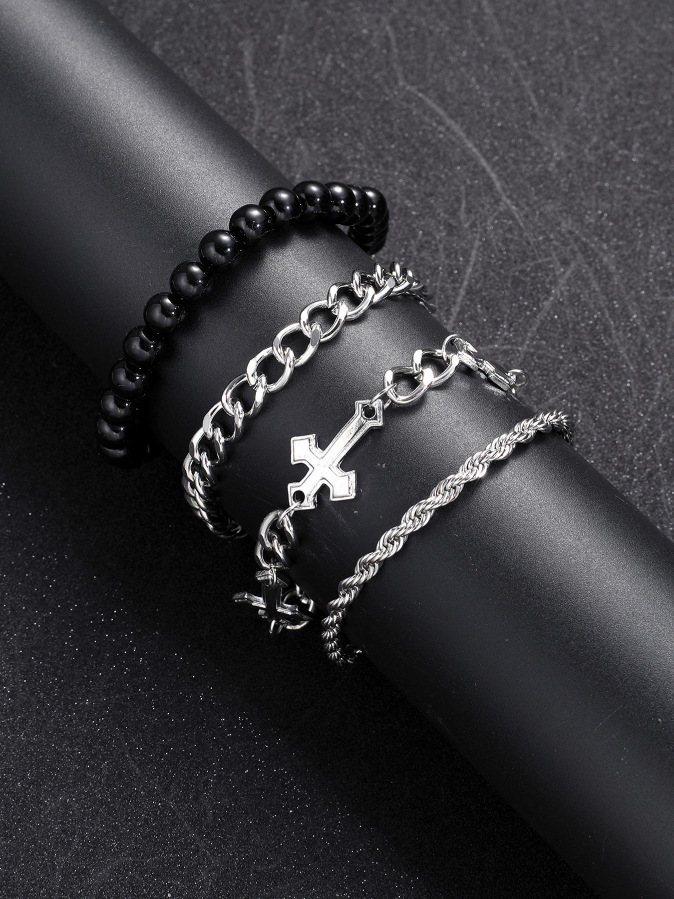 Punk Style Cross Design Chain Bracelet, Stainless Steel Bracelet, Stackable Bracelets, Couples Gifts, Trendy Jewellery Accessories, Fashion Jewelry for Party, Daily Clothing Decor, Jewelry for Birthday Gift, Trendy Fashionable Accessories