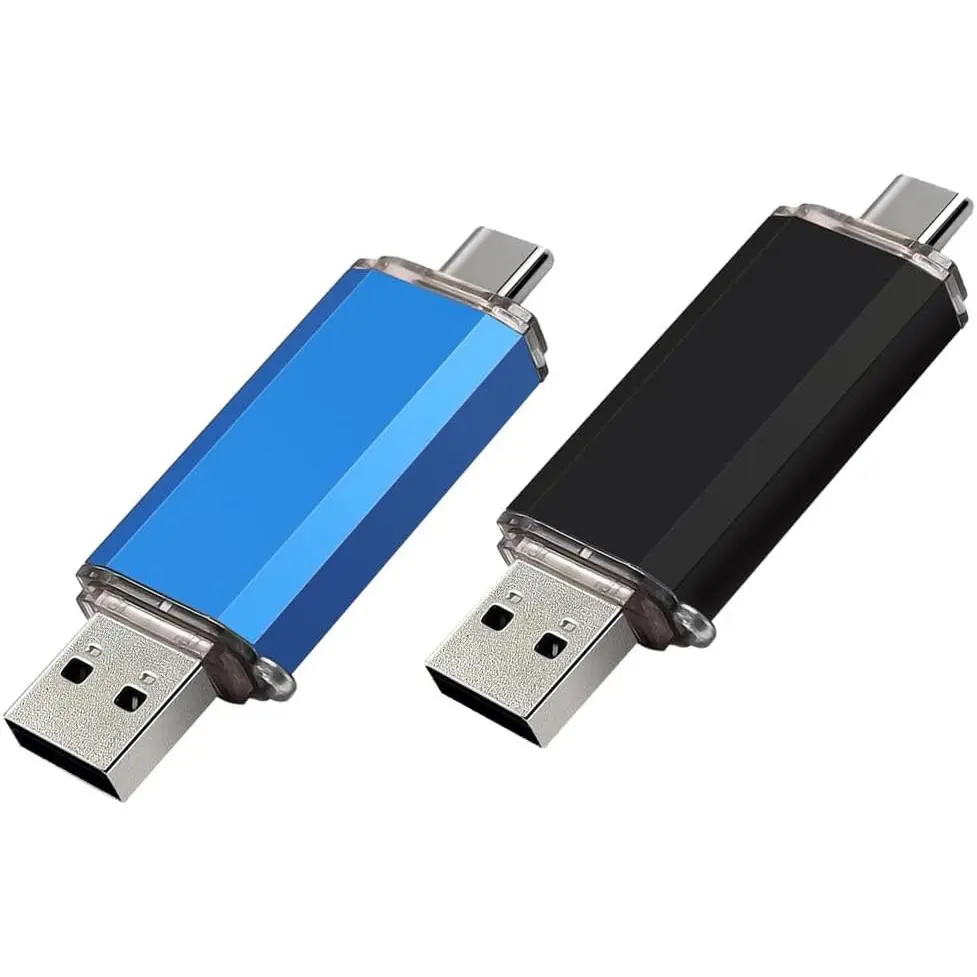 2-Pack 16GB USB C Flash Drive  Flash Drive Type C + USB A Memory Stick Jump Drive 2-in-1 Thumb Drive for Storage and Backup (16GB*2 Black&Blue)