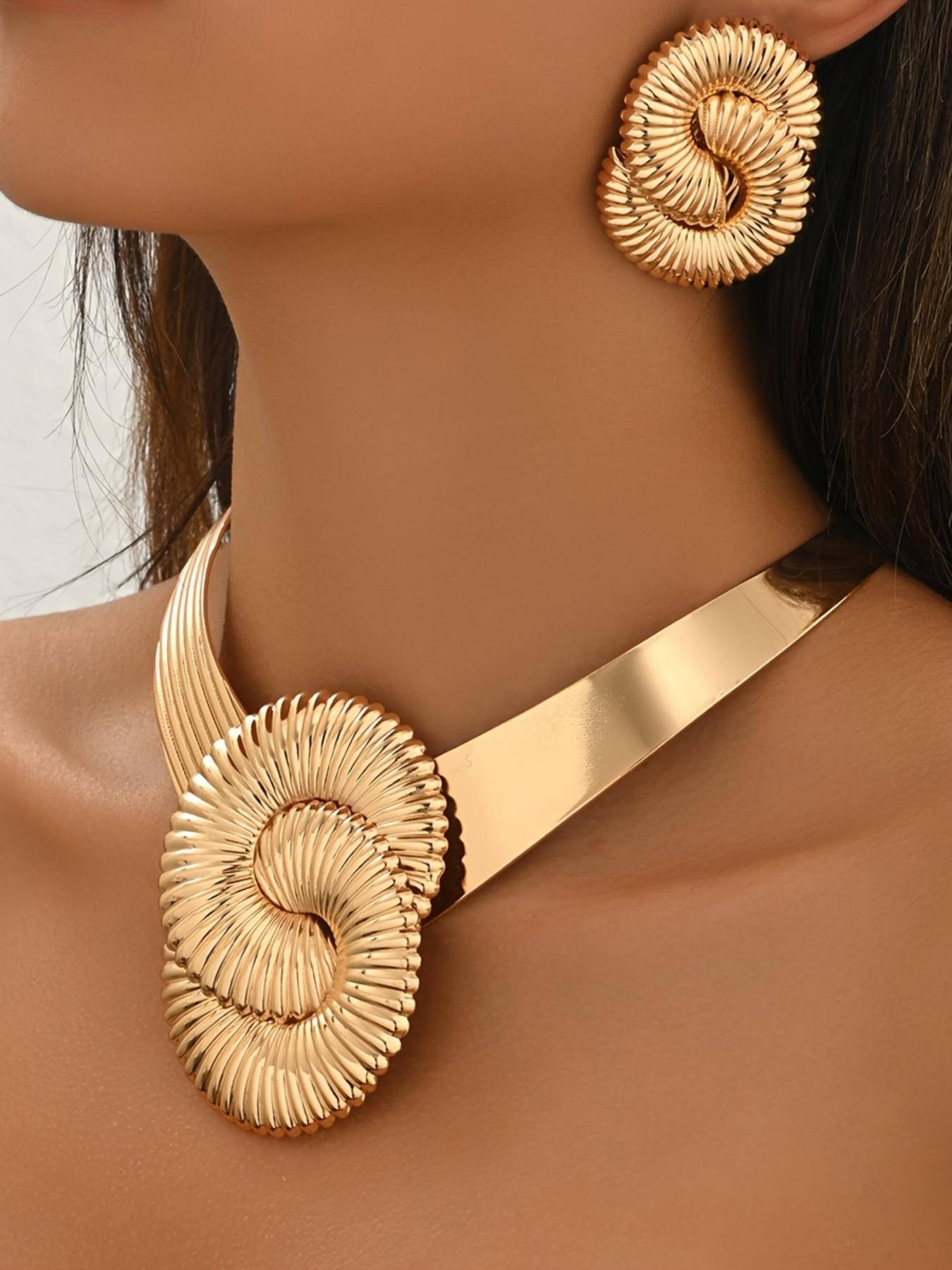 Women's Fashion Jewelry Set, Elegant Jewelry Set, Metal Statement Necklace & Earrings, Party Wedding Gift, All Seasons Wear, Unique Design Accessories, Complete Accessories Set, Matching Jewelry Set, Fashionable Jewelry Set, Jewellery Gift Set