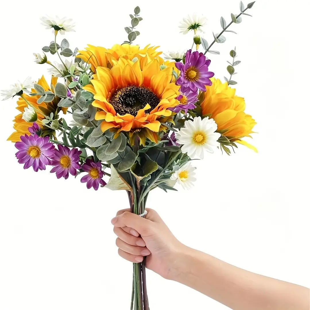 Bohemian-Style Artificial Sunflower Bouquet, Vibrant Sunflowers, Daisies, Accents, Wedding Centerpiece, Home Decor