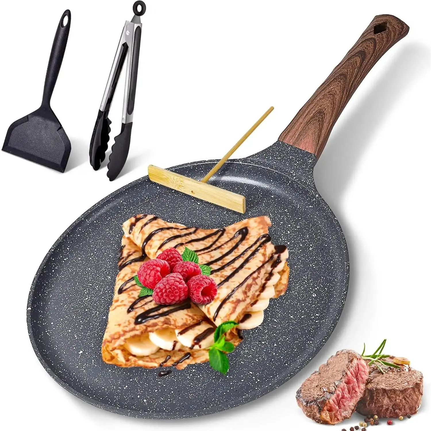 11 inch Nonstick Dosa Tawa Pan, Ceramic crepe pan,Tortilla Pan for Pancake Omelette Steak Frying Egg with All Stoves