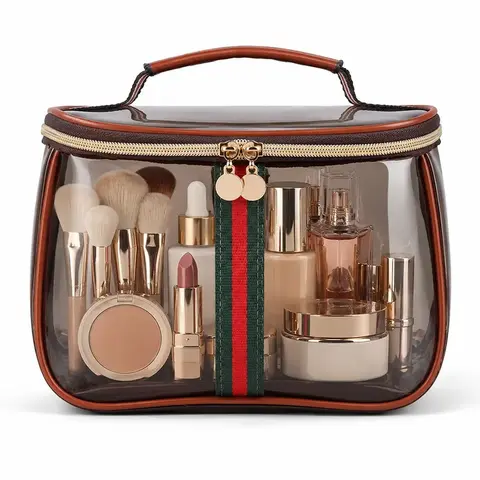 Waterproof PVC storage bag with widened hand straps. Ideal for storing toiletries, cosmetics and towels. Perfect handbag for back-to-school, birthdays, parties & daily shopping, also a gift option. Transparent Travel Toiletry Bag