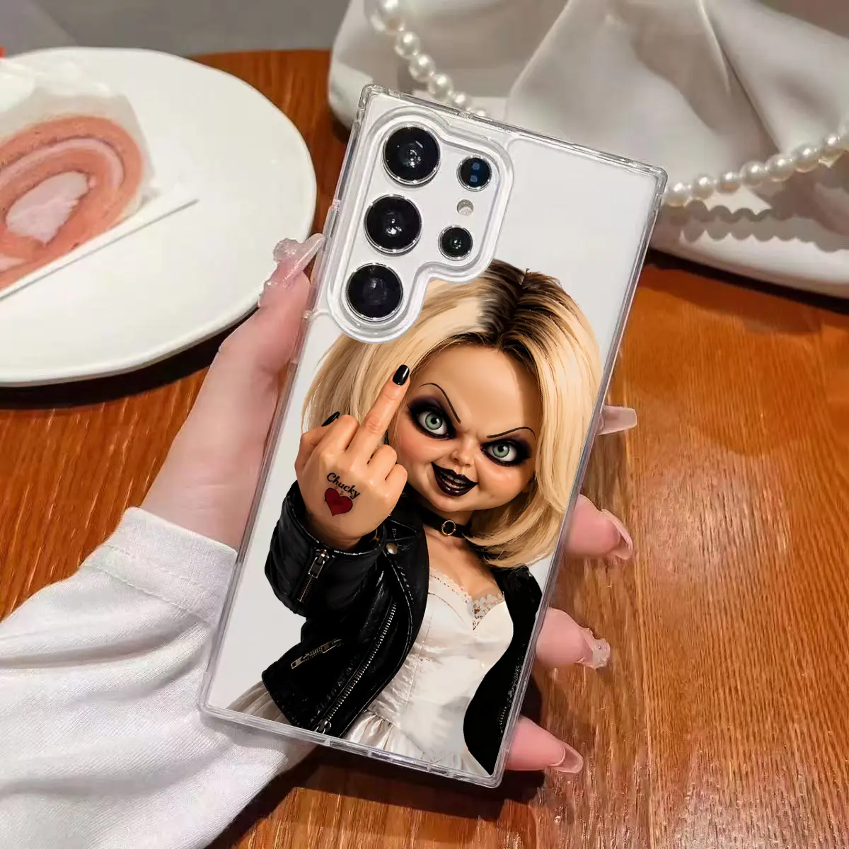 Horror Bride of Chucky Magnetic Fit Cellphone Case, PC/TPU Military-Grade Protective Cover, Shockproof Slim Transparent Wireless Charging Case for Samsung Galaxy S20-S29 Plus Edge FE, A06, A14-A17, A25-A26, A35-A37, A54-A57, Note20 Ultra Handheld Devices