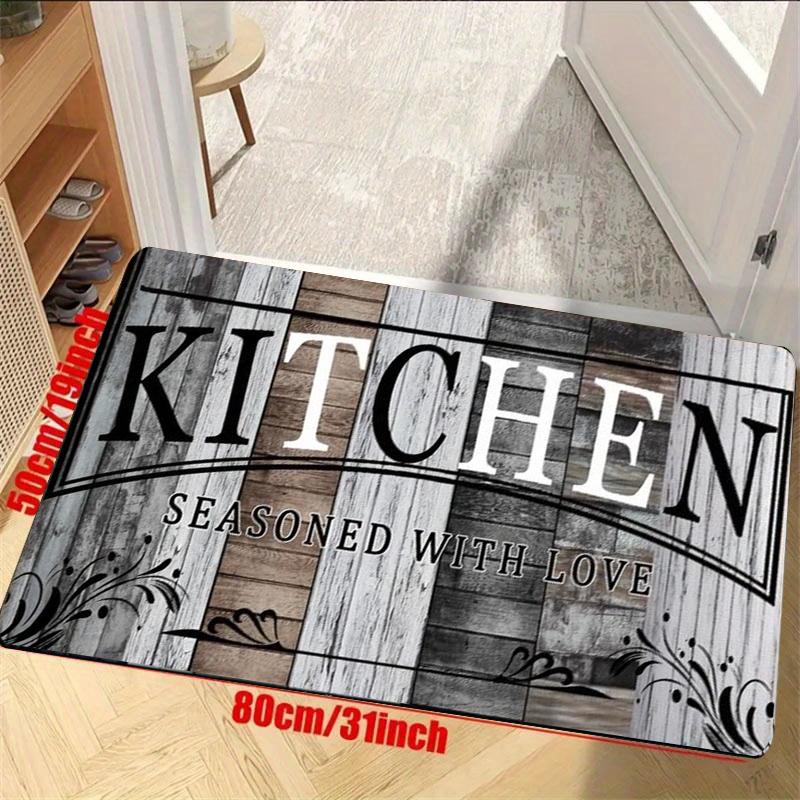 Flannel Kitchen Floor Mats with Letter Pattern Non-slip Soft Absorbent for Home Decor Farmhouse Kitchen Use