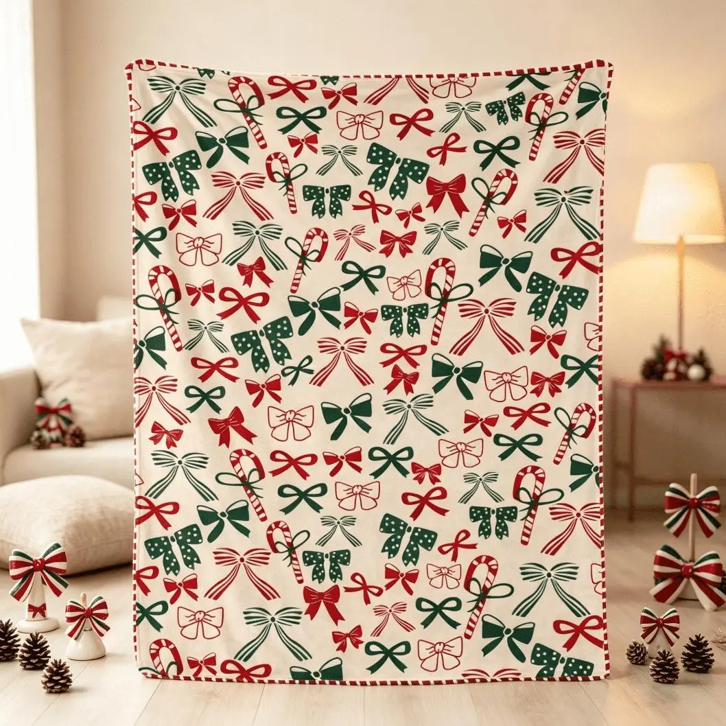 Christmas Gingerbread Man Flannel Blanket, Kringle Express Throw Blanket Design, Super Soft Warm Cozy Lightweight Fluffy Blanket, Machine Washable Bedding for Sofa Bed Bedroom Office, Kids & Adults Holiday Gift