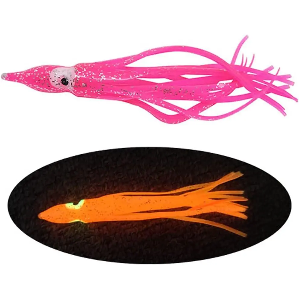 Squid Skirts Fishing Saltwater Glow Trolling Squid Swimbait Lures Luminous Octopus Skirts Soft Plastic Fishing  for Bass Salmon Trout 1.96in,3.54in,4.33in Pack of 20