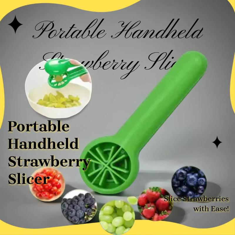 Handheld Strawberry Slicer, 1 Count Green Portable Grape Cutting Slicer, Grape Cutter, Manual Fruit Cutter for Home Kitchen Outdoor Camping Picnic, Kitchen Gadgets, Vegetable Fruit Cutter, Durable Vegetable Slicer