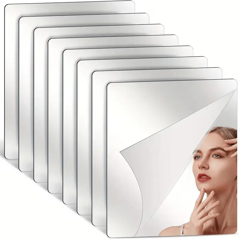 6-Piece Self-Adhesive Removable Acrylic Mirror Wall Stickers, Self Adhesive Decal, Shatter-Proof Decorative Mirrors for Bathroom, TV Background, Door Back, 5.9x5.9 Inches