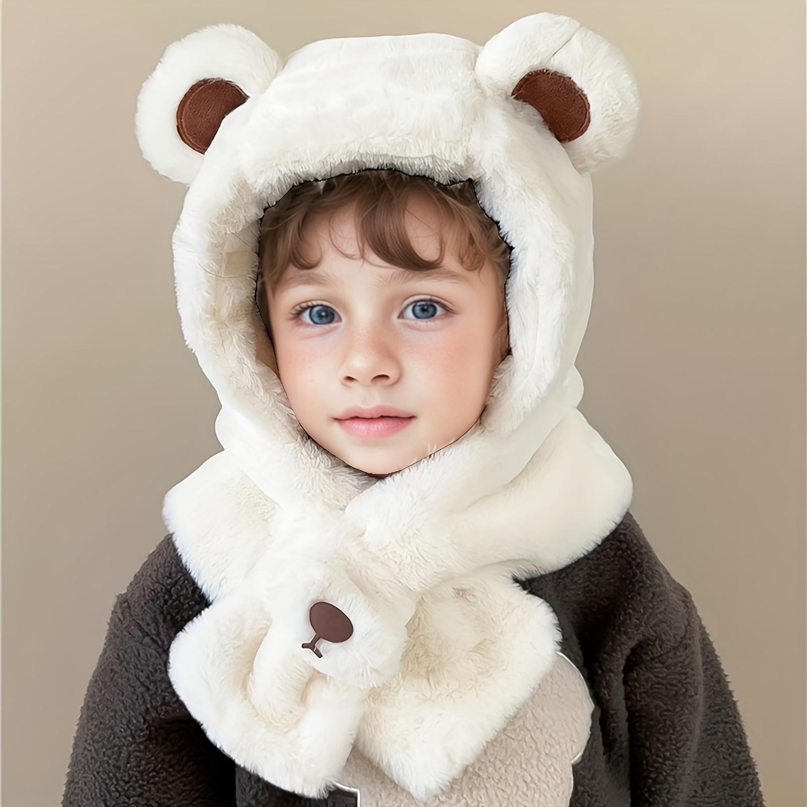 NewNewKids Cartoon Hooded Hat and Scarf Combo - Thickened Warm Ear Protection Skiing, Parties, Outdoor Activities - 100% Polyester Knit, Solid Color - Fits Ages 3-7