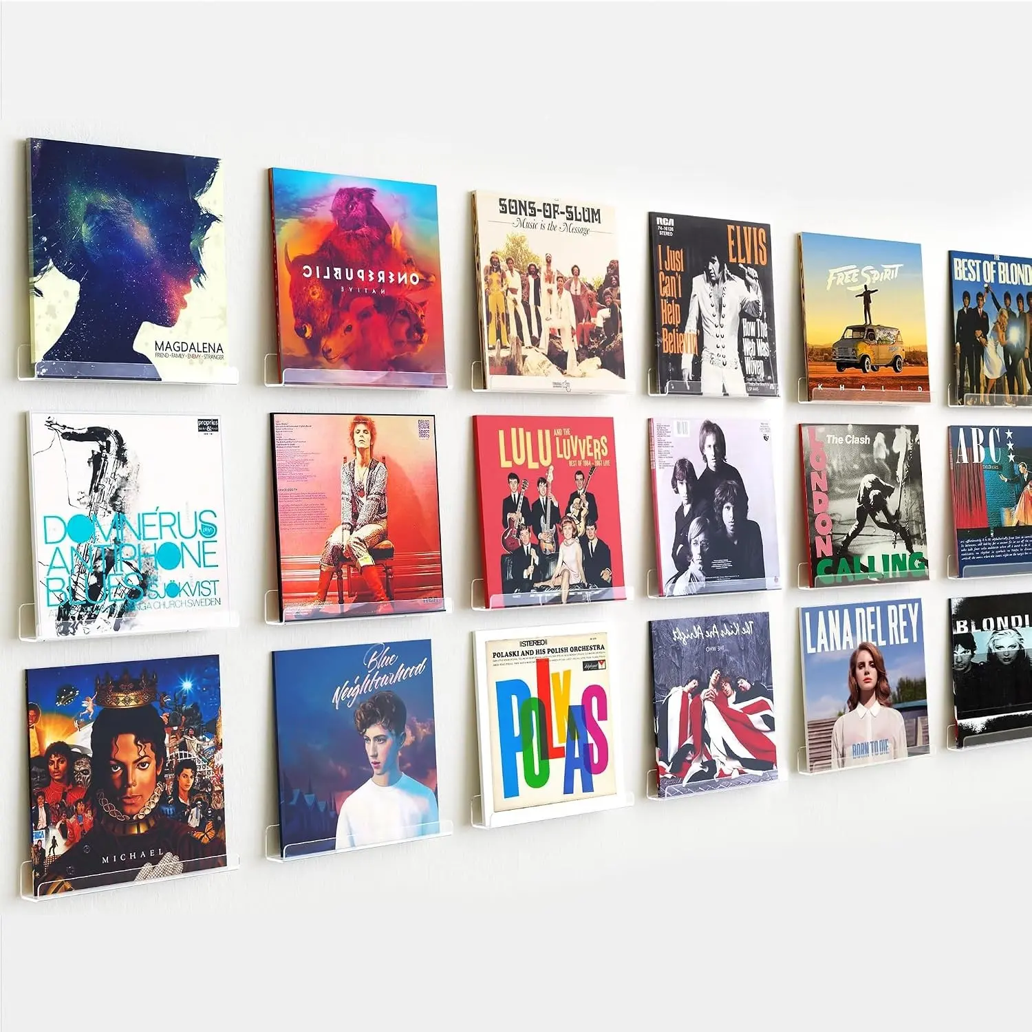 18 Pack Vinyl Record Wall Mount Shelves, 12" Vinyl Holder for Album Record Storage & Display, Clear Acrylic Floating Shelves for Wall Decor, Kids Bookshelf, Magazine Rack, Picture Ledge