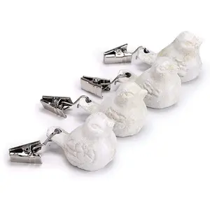 OwnMy Set of 4 White Tablecloth Weights Clip on, Heavy Duty Pendant Tablecloth Weights Kit with Cast Iron Antique Birds, Flag Weights Clips for Outdoor Garden Party Picnic Tablecloths