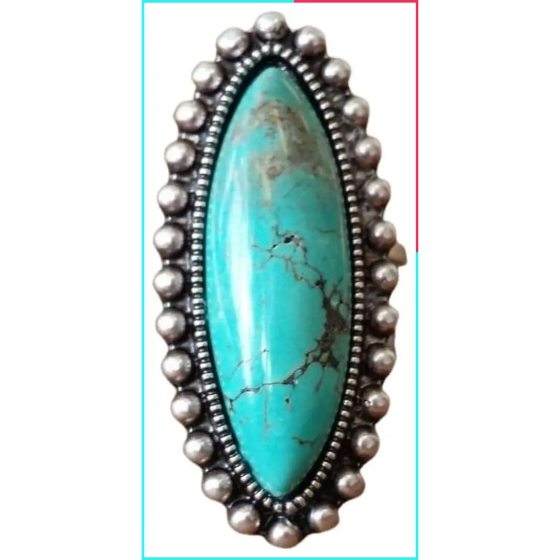 Bohemian Turquoise Oval Flower Adjustable Silver Joint Knuckle Rings, Vintage Geometric Ethnic Natural Stone Statement Jewelry, Western Cowgirl
