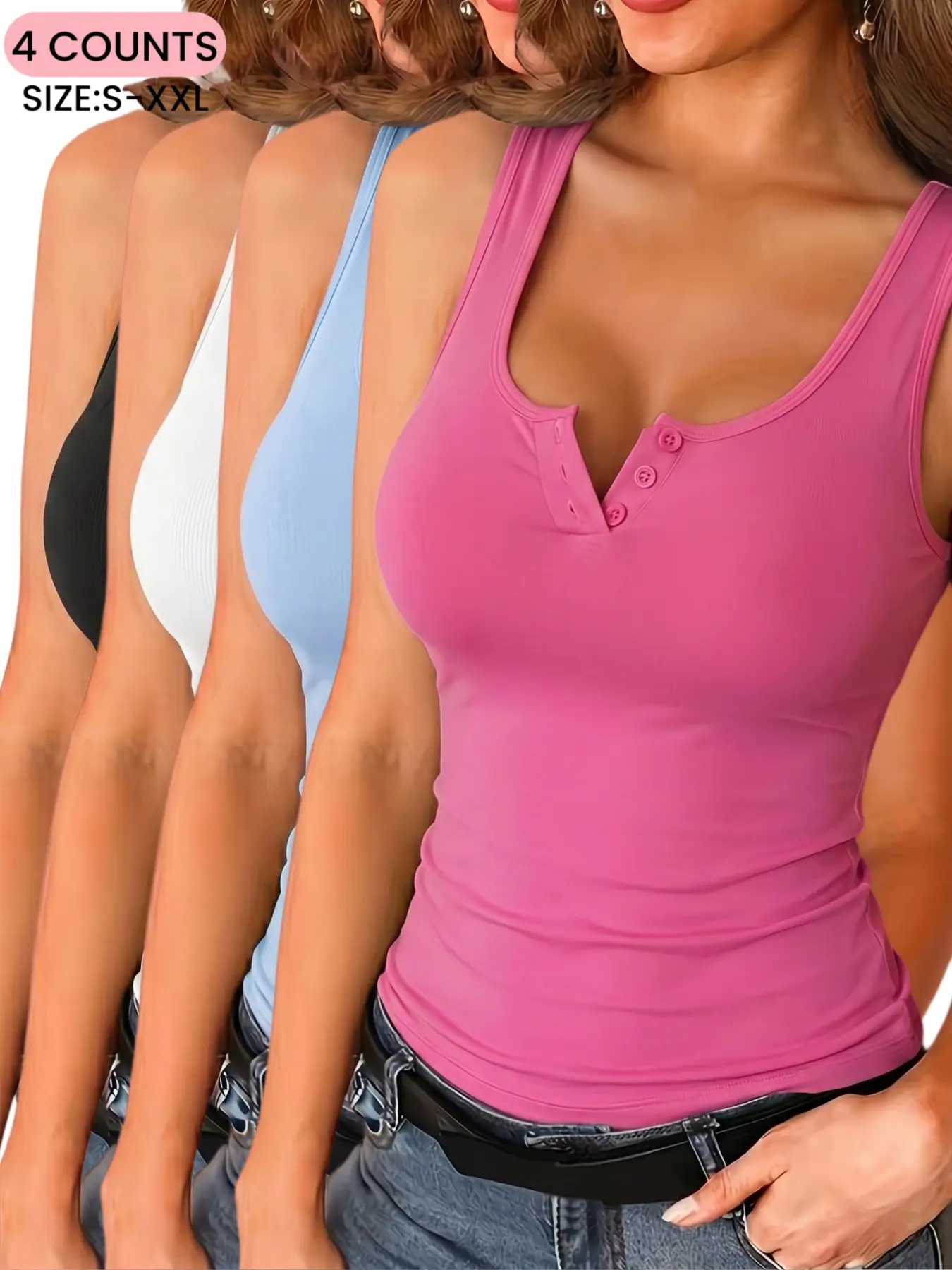 Women's Wide Strap Front  Button Sleeveless Tank Top, Casual Solid Sleeveless, Breathable Comfortable Casual Daily Wear, High Elasticity Soft Fabric, All Seasons