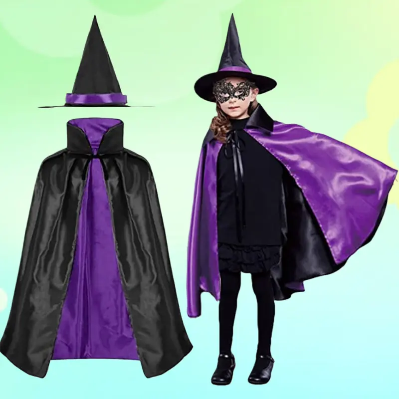 Double-layer Witch Cloak for Adults Kids Halloween Cosplay Kindergarten Christmas Stage Performance