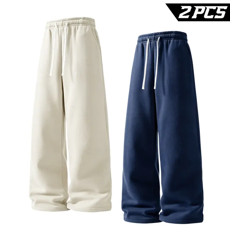 Men's 2-Pack Open Bottom Sweatpants, Loose-Fit Wide-Leg Athletic Track Pants with Pockets, Drawstring for Gym Workouts, Travel, Casual Daily Wear