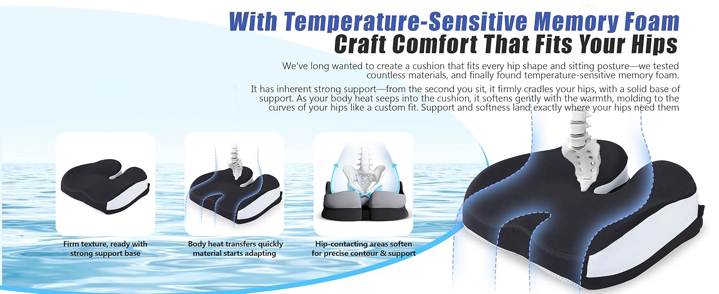 Seat for Office Chairs Wheelchair Cushion for Long Sitting Back Pain,Seat Car Computer Desk Chair Cushion,Coccyx Cushion for Tailbone Pain Relief Cushion Office Chair Black