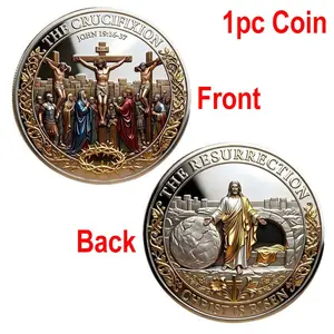 Jesus Crucifixion and Resurrection Coin, Christian Faith Collection Medal, Religious Gift, Festival Party Souvenir, Daily Occasion
