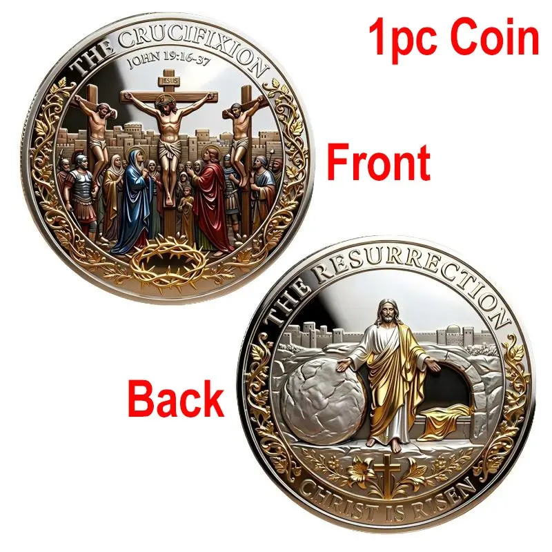 Jesus Crucifixion and Resurrection Coin, Christian Faith Collection Medal, Religious Gift, Festival Party Souvenir, Daily Occasion, Religious Collectibles