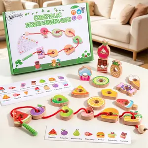 Wooden Caterpillar Fruit Bead Game, 1 Pc Caterpillar and 18 Pcs Beech Wood Blocks, Hand-Eye Coordination Toy, Birthday and Christmas Gift