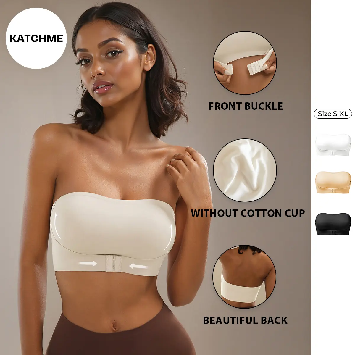 KatchMe COZY Lounge  Women's Versatile Strapless Front Buckle Soft Smoothing Push-Up Bra, Chic Breathable Solid Color Shaping Bra, Minimalist Bralette
