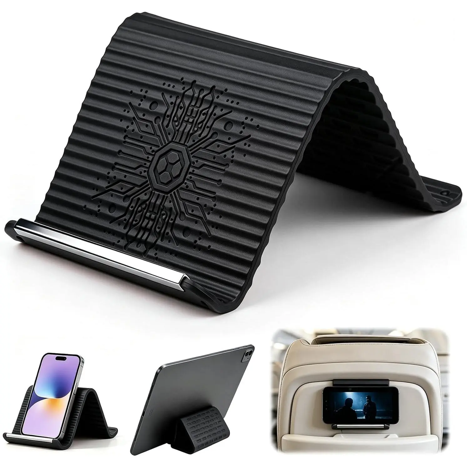1 count Flexible  Phone Stand Holder, Foldable Adjustable Cell Phone Stand, Portable Anti Slip Airplane Phone Holder for Bed, Office, Kitchen, Travel, Compatible with Smartphone, Tablet(Black)