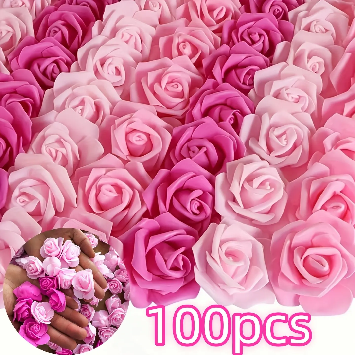 100pcs Realistic Foam Rose Heads, Soft Colors, Stemless Artificial Flowers, Ideal for DIY Wedding, Gifts, Valentine's Day, Christmas, Home Decor