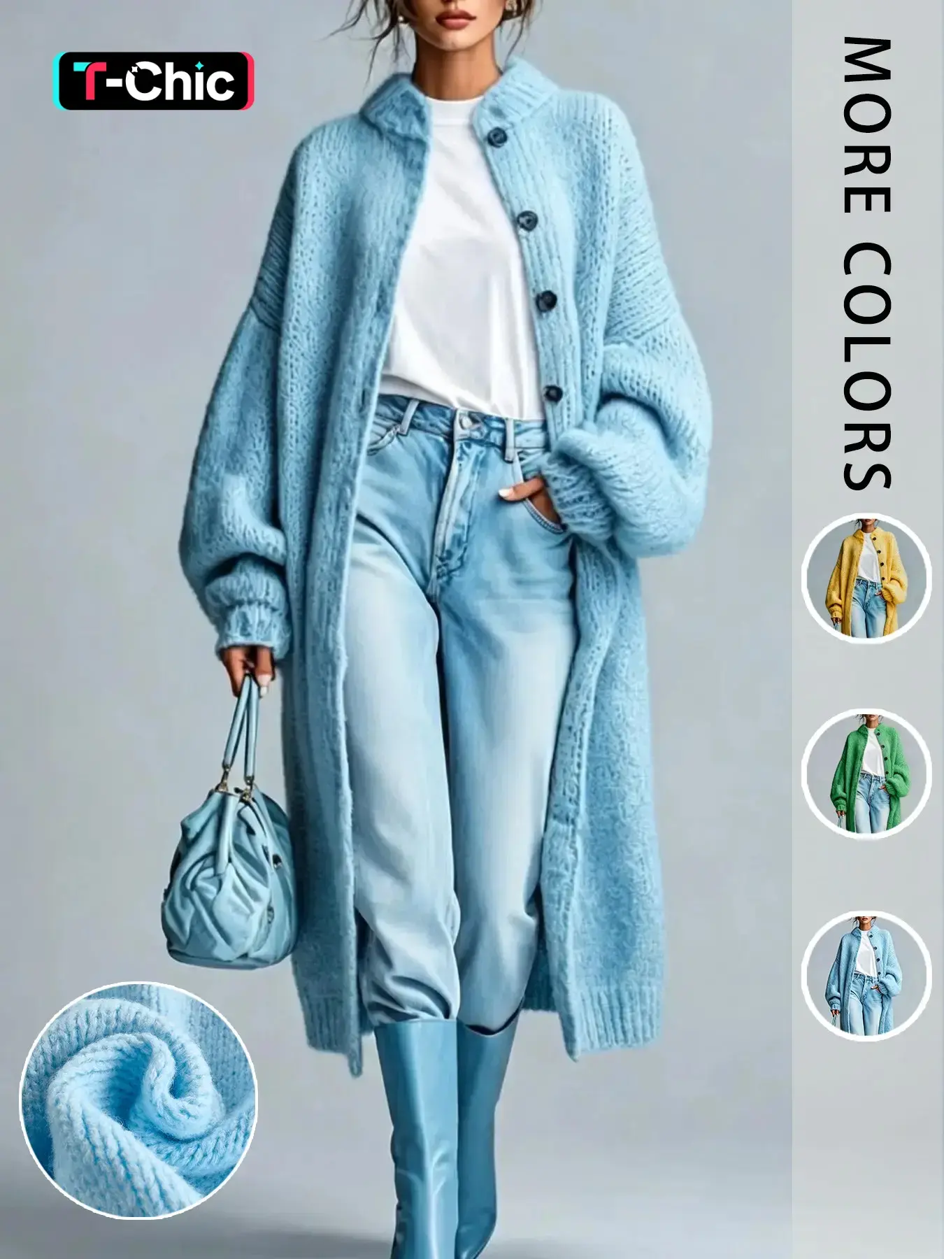 Women's Solid Color Casual Long Knit Cardigan, Button Stand Collar Long Sleeve Fall & Winter Loose Oversize Sweater Coat, Comfortable Outerwear