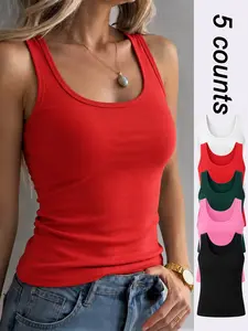 Women’s 5 Pack Workout Tank Tops Lightweight Cooling Breathable Comfortable 4 Way Stretch Solid Color Scoop Neck Buttery Soft Yoga Tank Tops Moisture Wicking Quick Dry Minimalist Casual Fitness Tops for Gym Pilates Outdoor Cycling Running and Beach