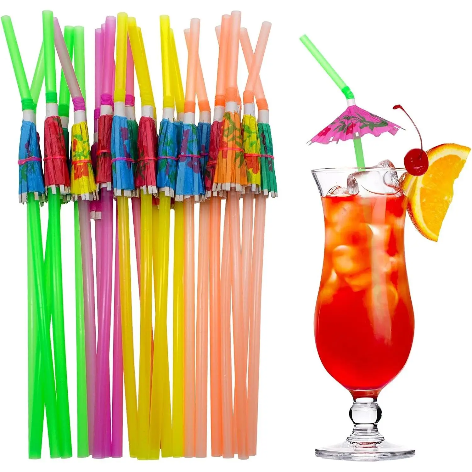 100pcs Umbrella Drink Straws 9.45 Inch Assorted Colors, Fancy Mini Paper Umbrella for Cocktail,Milkshake,Juice,Great for Valentine's Day Beach Party,Hawaiian Luau Party,Bar