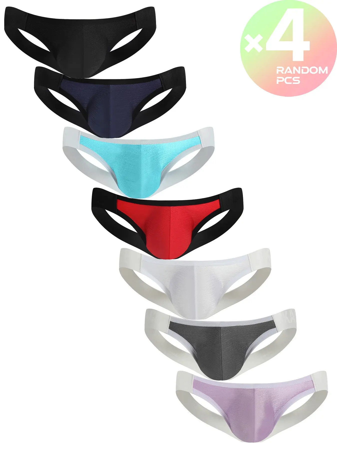 Men 2/3/4 Pack Random Color Glossy Satin Thong Underwear Low Rise 3D U Pouch Stretch Sexy T-back Briefs Double Jockstrap B reathable Sexy Sports Briefs Suitable For Valentine's Day Sexy Underwear Suitable For Summer Casual