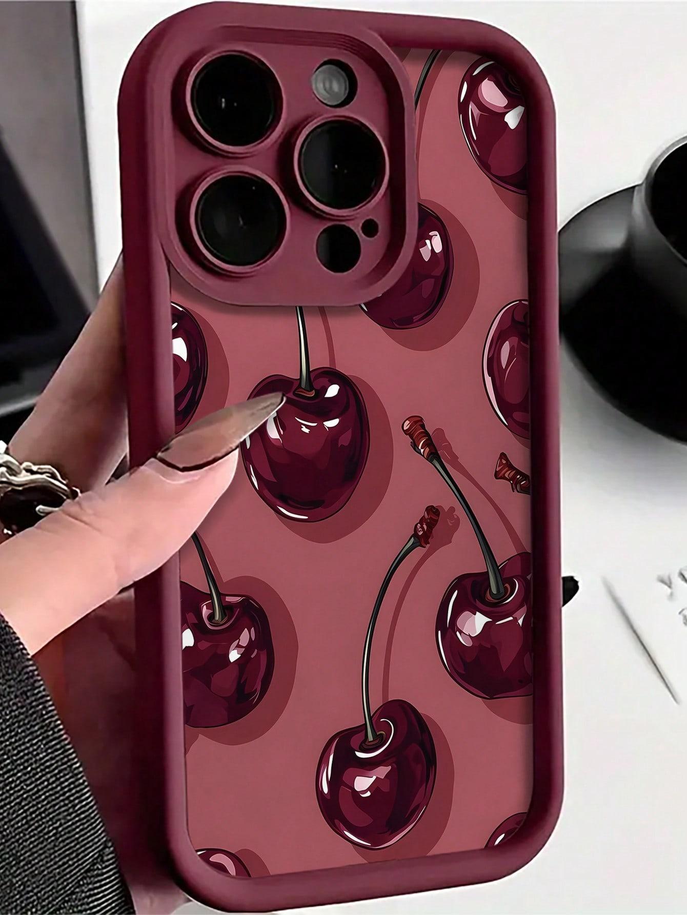 A stylish deep red cherry pattern soft TPU shockproof anti-drop full-coverage phone case, compatible with iPhone 17/16/15/14/13/12/11/x/xs/xsmax, a gift for friends, family, and yourself.